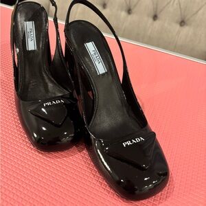 Prada Black Patent Leather Slingback Heels